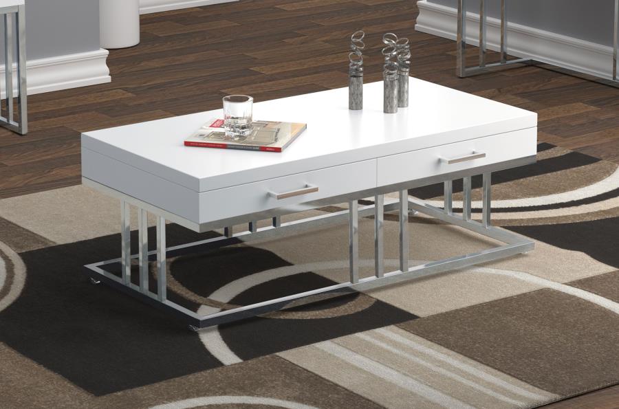 Dalya 2-drawer Rectangular Coffee Table White High Gloss