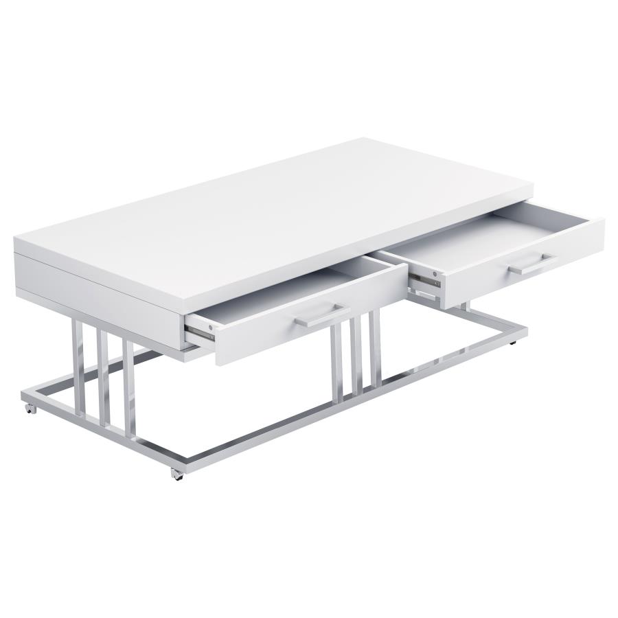 Dalya 2-drawer Rectangular Coffee Table White High Gloss