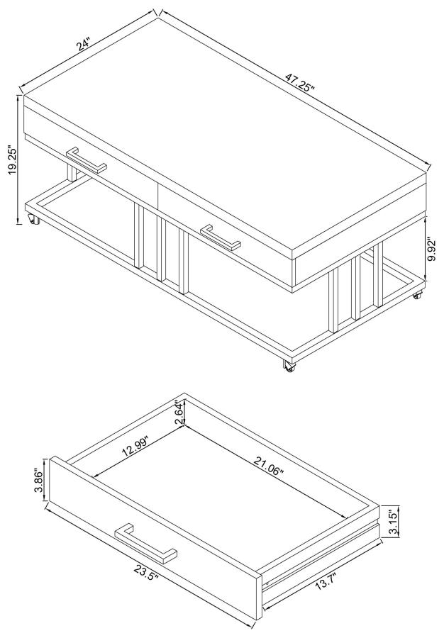 Dalya 2-drawer Rectangular Coffee Table White High Gloss