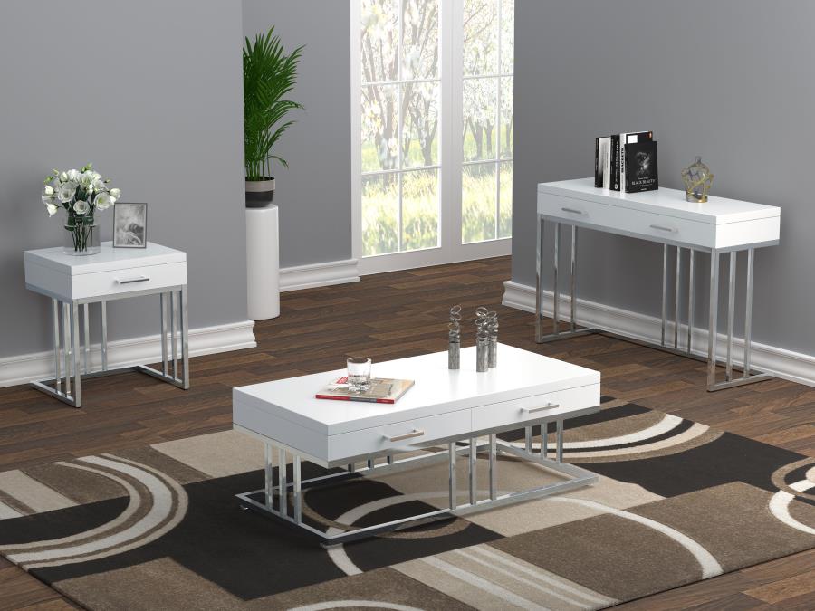 Modal Additional Images for Dalya 2-drawer Rectangular Coffee Table White High Gloss