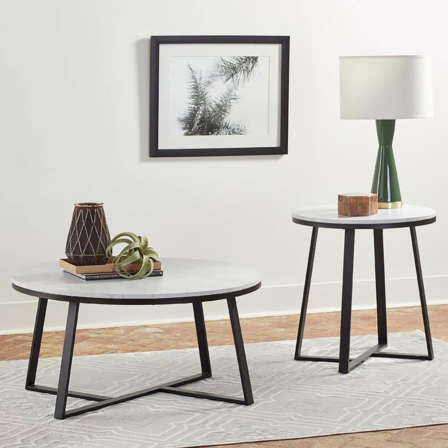 Modal Additional Images for Hugo Round Faux Marble Coffee Table White and Matte Black