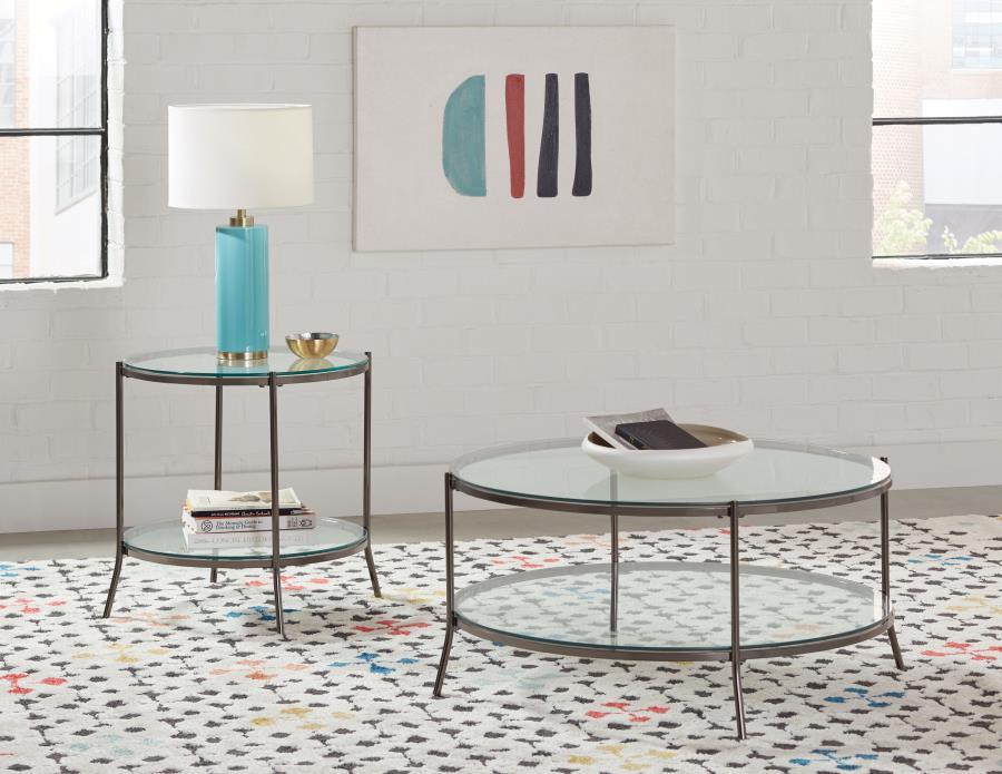 Modal Additional Images for Laurie 1-shelf Glass Top Round Side End Table Black Nickel