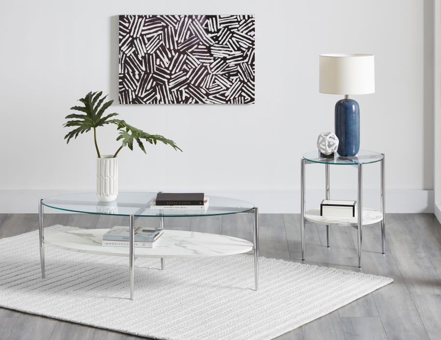 Modal Additional Images for Cadee Round Glass Top End Table White and Chrome