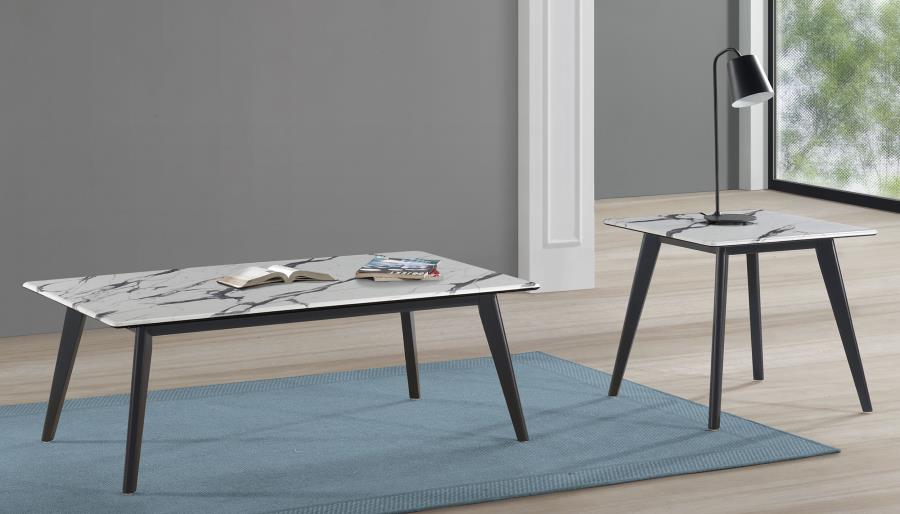 Modal Additional Images for Bayhill Square Faux Marble Top End Table Black and White