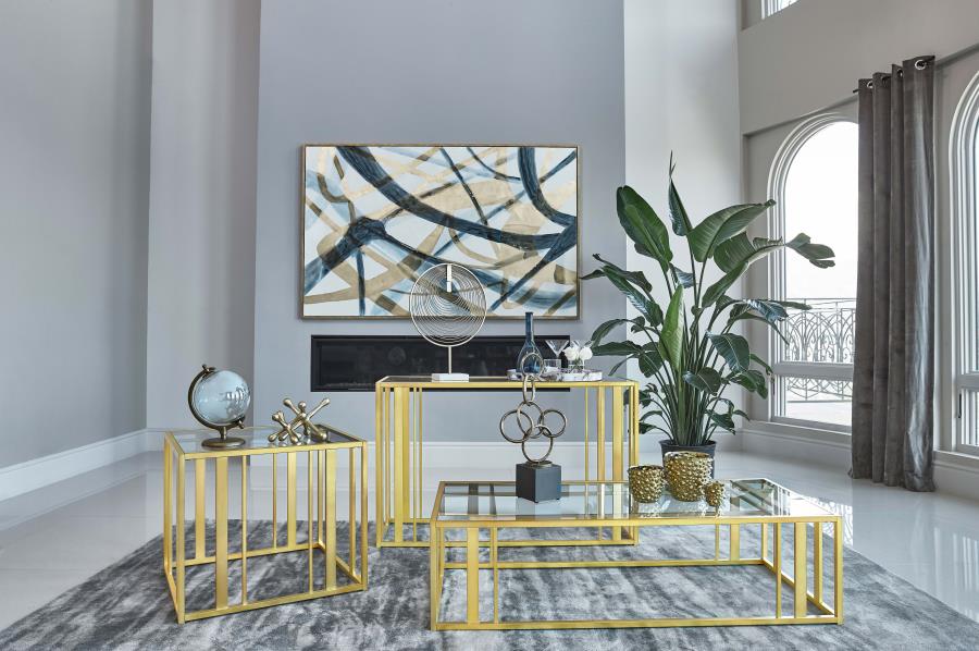 Adri Rectangular Glass Top Coffee Table Matte Brass