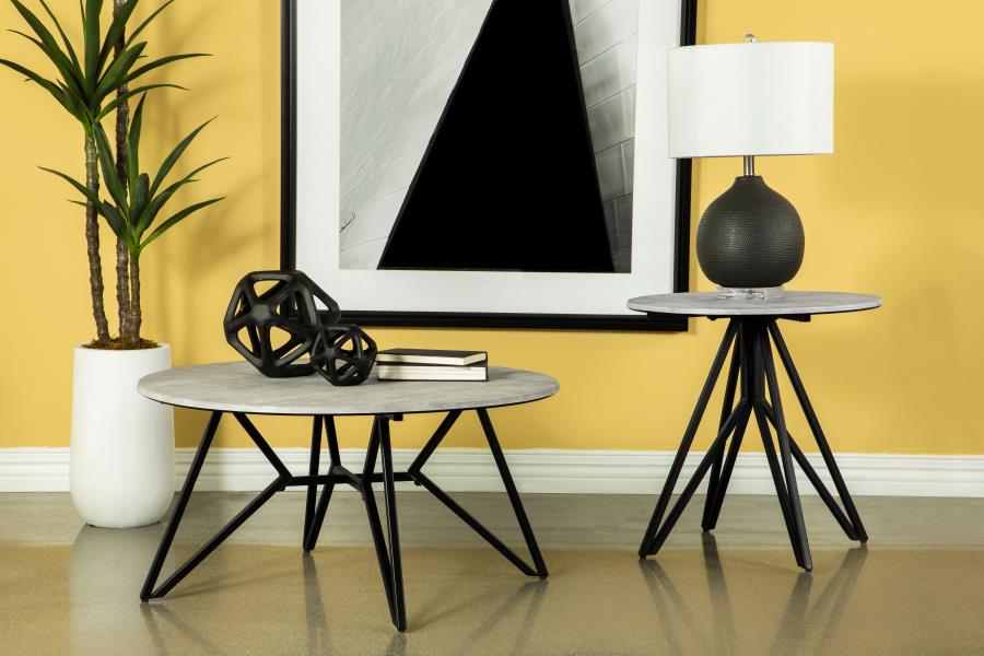 Modal Additional Images for Hadi Round SmartTop Coffee Table Cement and Gunmetal