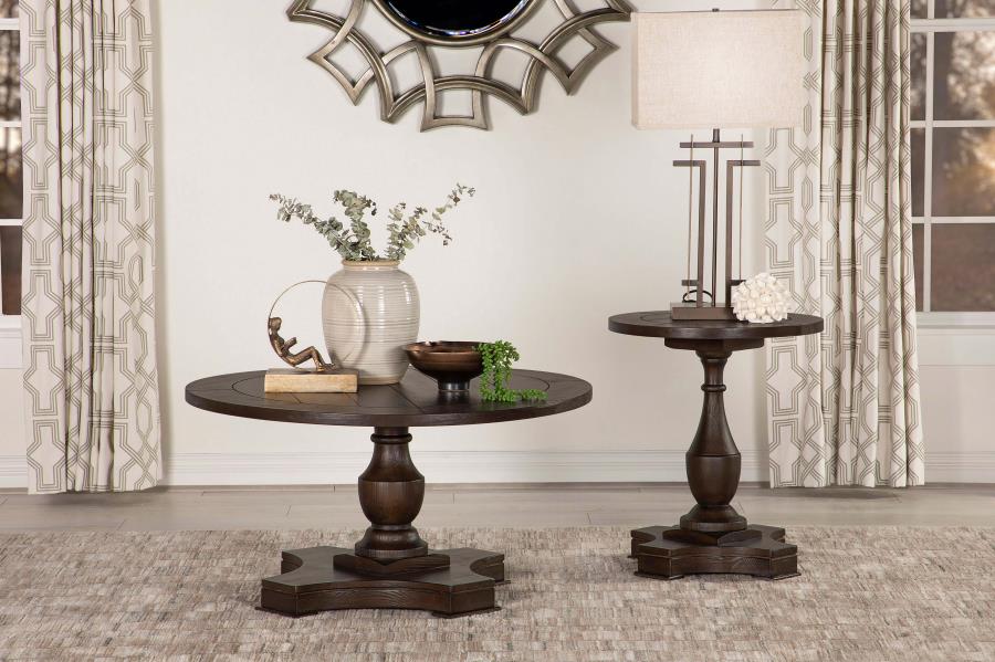 Modal Additional Images for Morello Round Wood Coffee Table with Pedestal Base Coffee