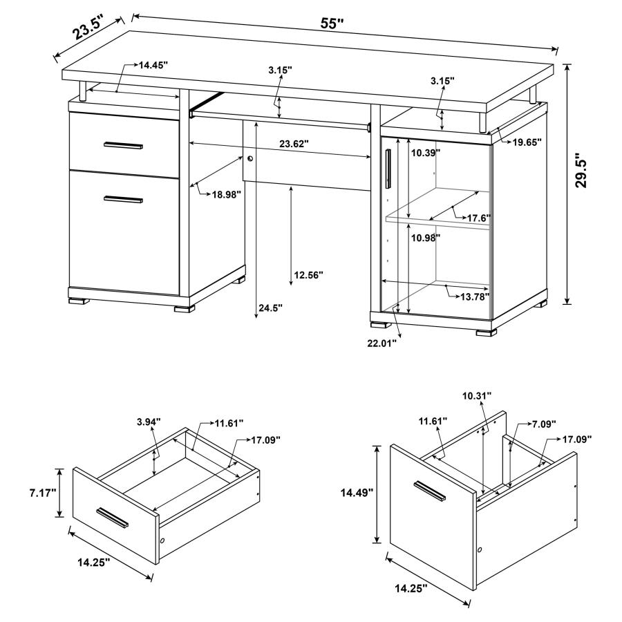 Modal Additional Images for Tracy 55-inch 2-drawer Office Computer Desk White