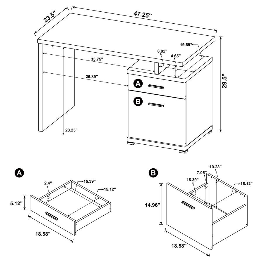 Modal Additional Images for Irving 47-inch 2-drawer Office Computer Desk White