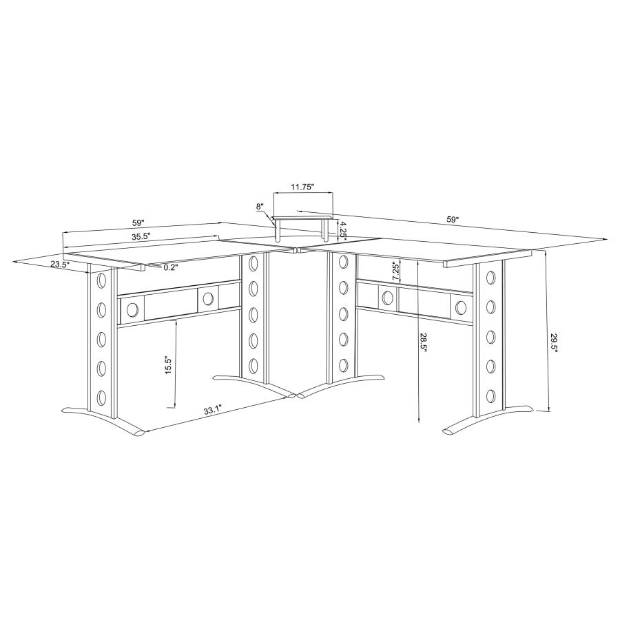 Modal Additional Images for Keizer 59-inch Glass Top L-Shape Computer Desk Black