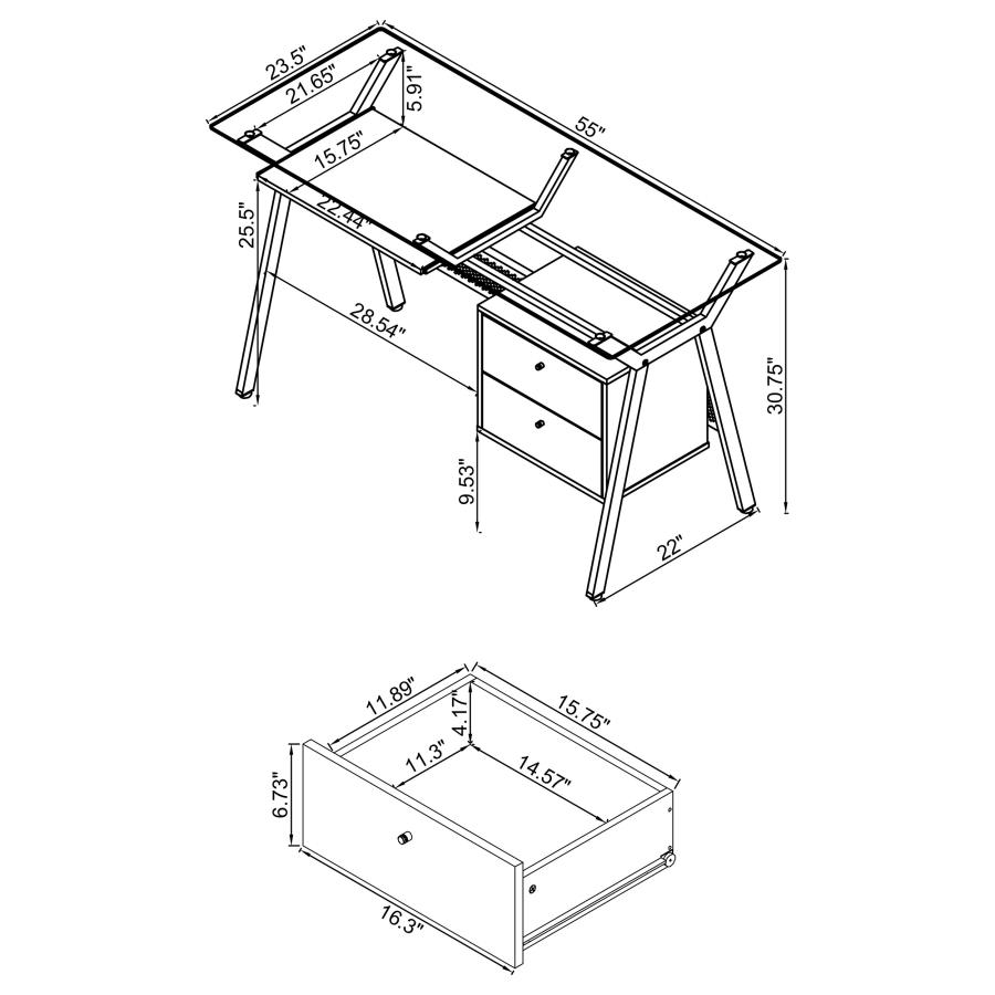Modal Additional Images for Weaving 55-inch 2-drawer Computer Desk Keyboard Tray Black