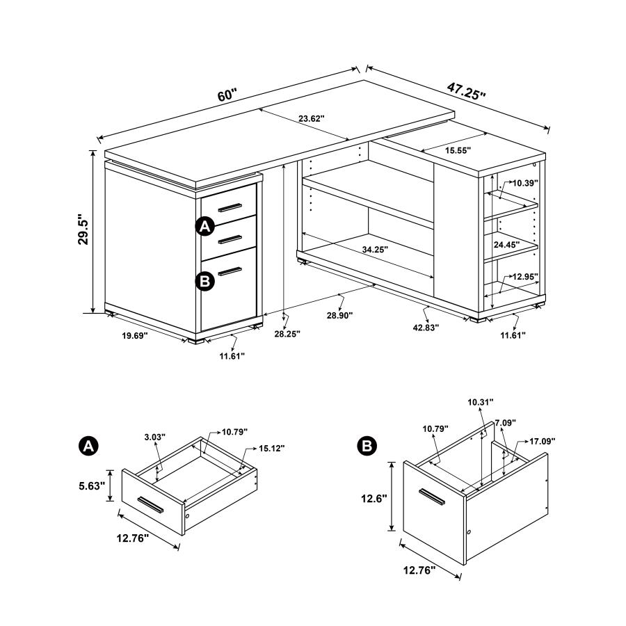 Modal Additional Images for Yvette 60-inch 3-drawer L-Shape Computer Desk Cappuccino