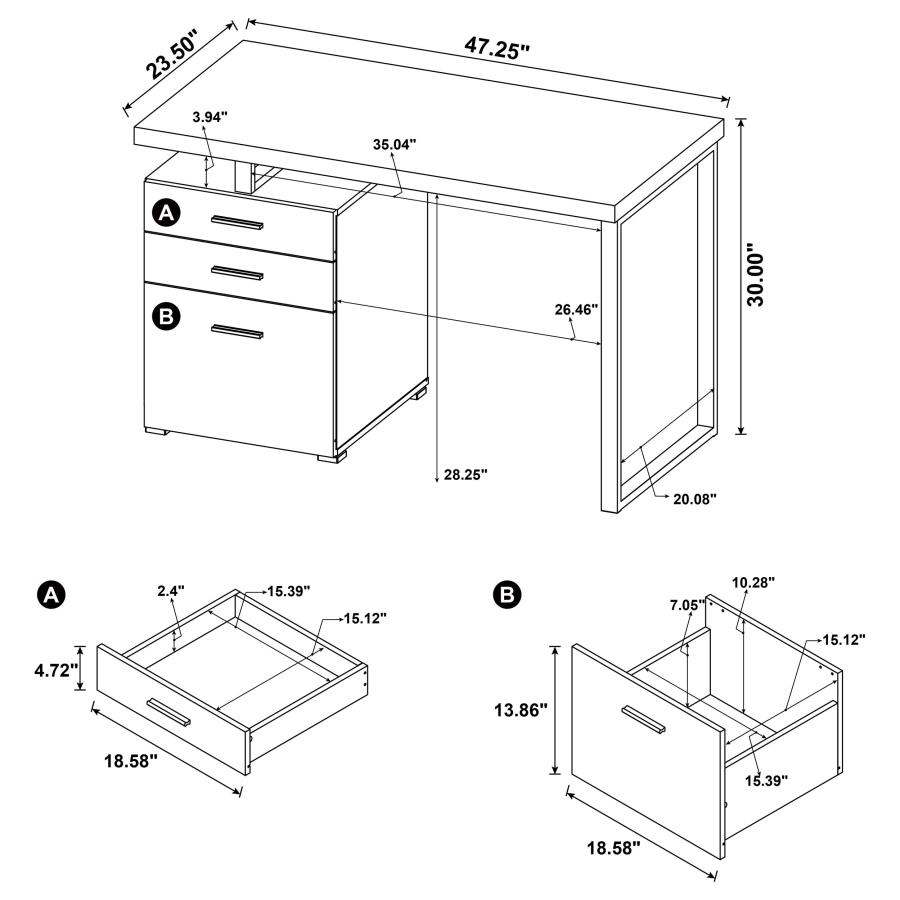 Modal Additional Images for Brennan 47-inch 3-drawer Office Computer Desk Cappuccino