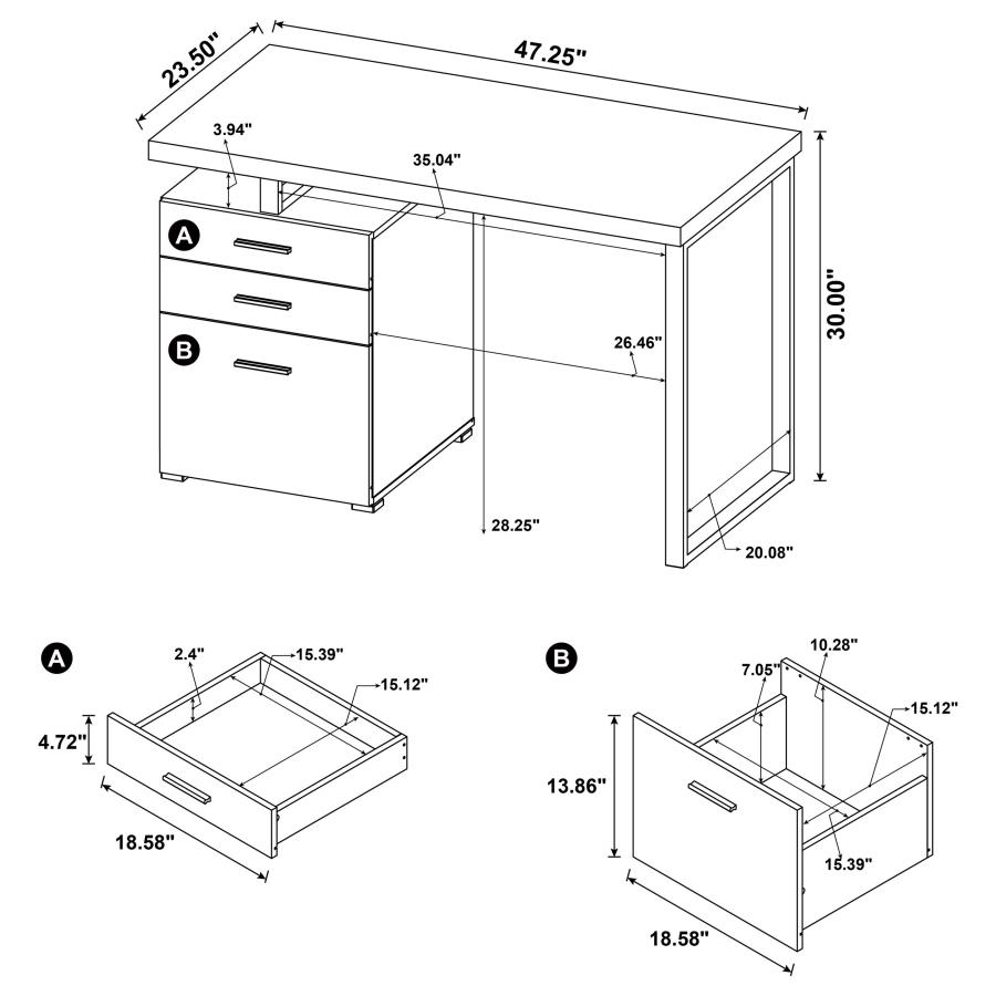 Modal Additional Images for Brennan 47-inch 3-drawer Office Computer Desk Weathered Grey