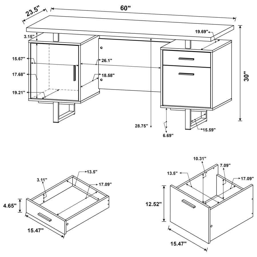 Modal Additional Images for Lawtey 60-inch 2-drawer Office Computer Desk Weathered Grey