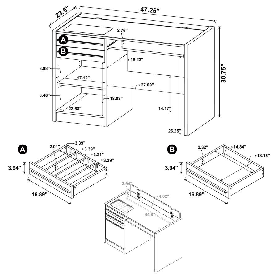 Modal Additional Images for Halston 47-inch 2-drawer Office Desk with Cabinet Cappuccino