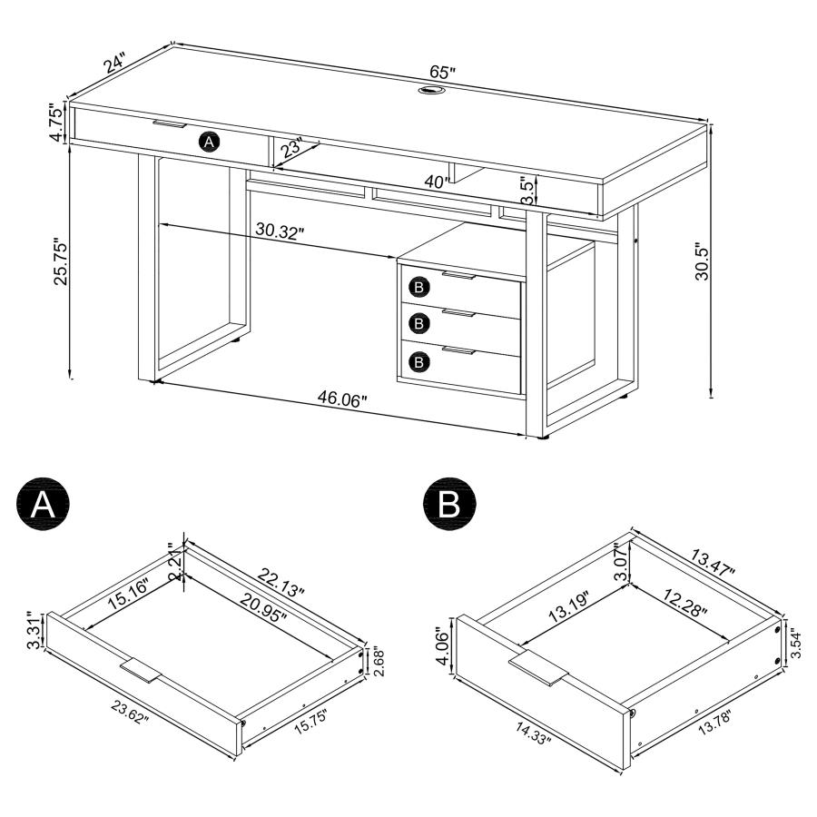 Modal Additional Images for Whitman 65-inch 4-drawer Computer Desk White High Gloss