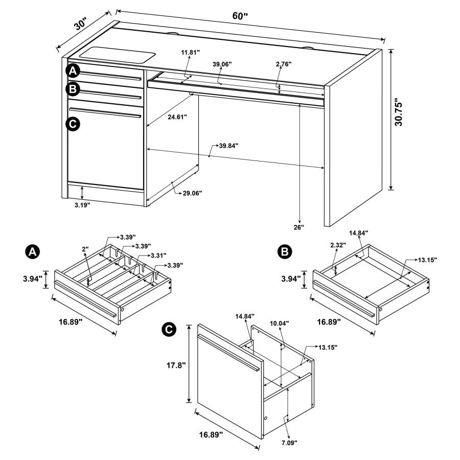 Modal Additional Images for Halston 60-inch 3-drawer Office Computer Desk Cappuccino