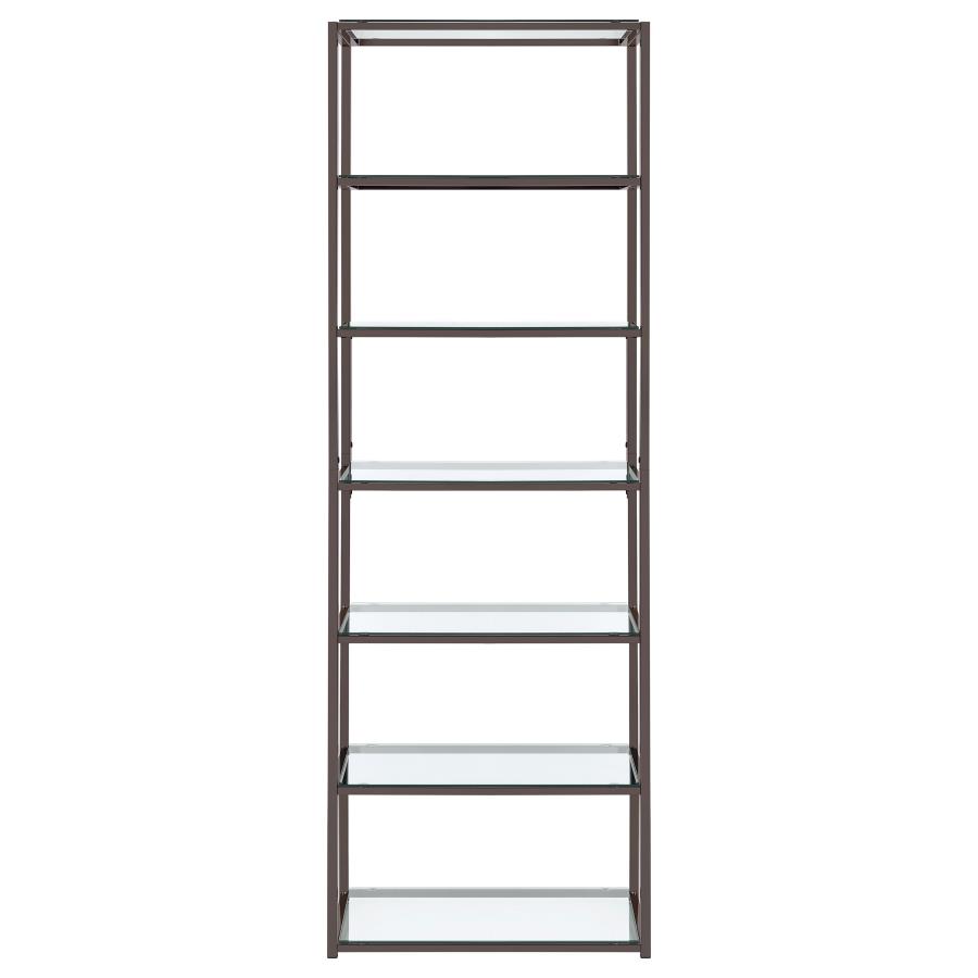 Kate 78-inch 5-shelf Glass Bookshelf Black Nickel