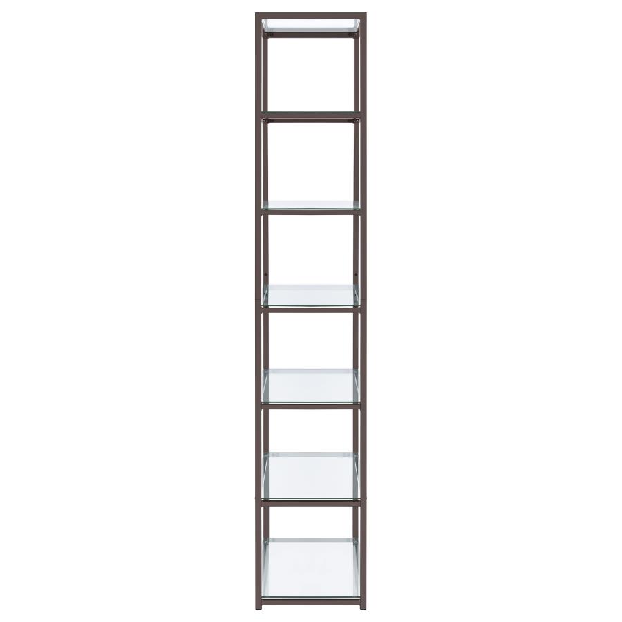 Kate 78-inch 5-shelf Glass Bookshelf Black Nickel