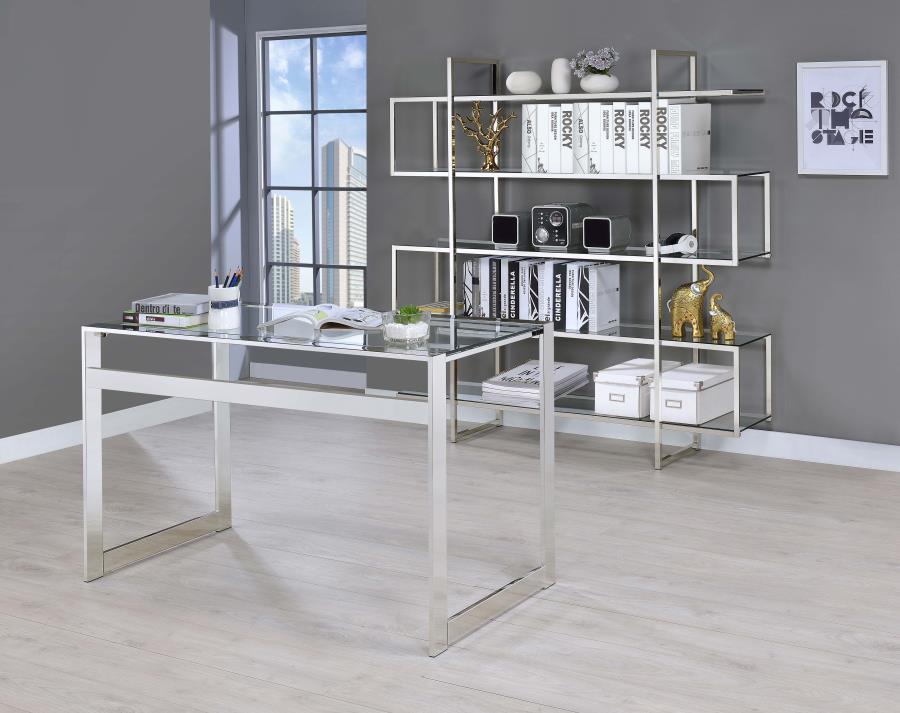 Modal Additional Images for Elmer 63-inch 5-shelf Bookshelf Clear and Chrome
