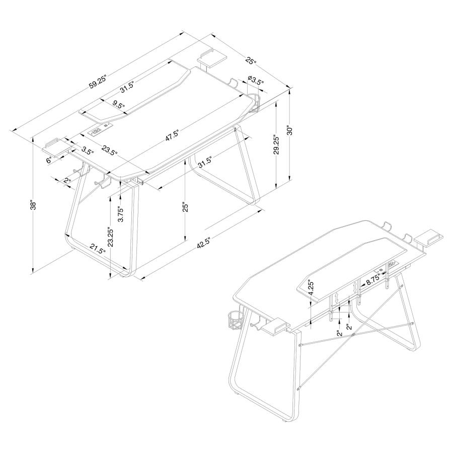 Modal Additional Images for Alfie 59-inch Computer Gaming Desk with USB Ports Black