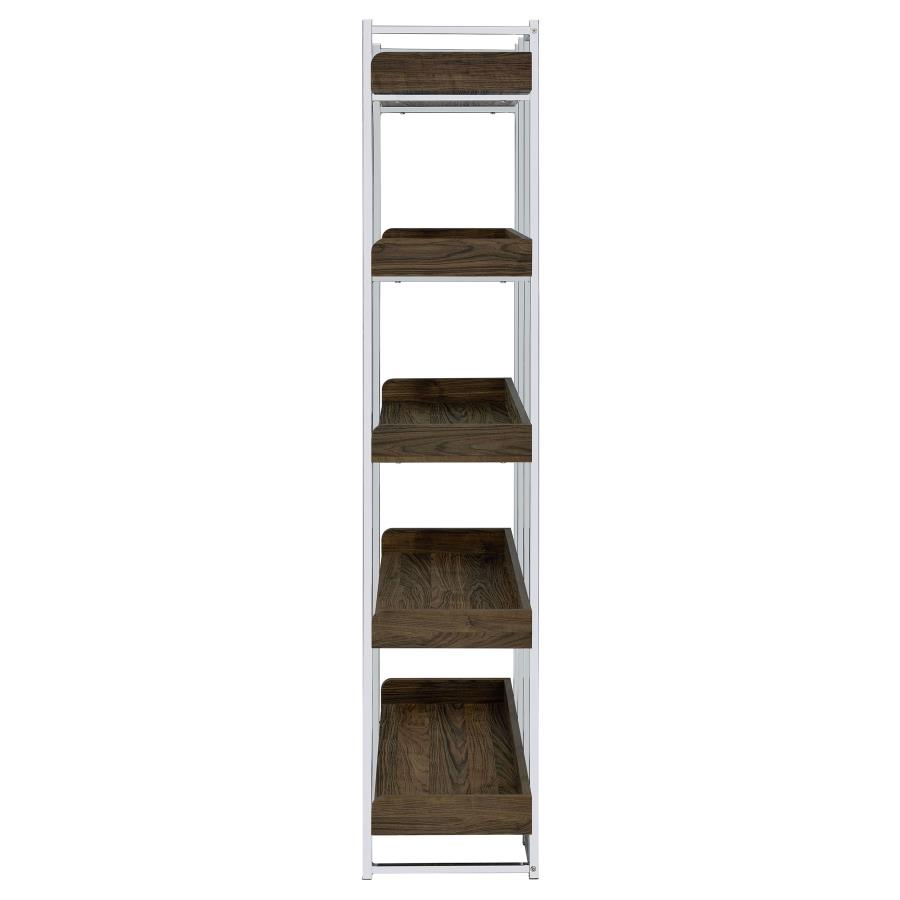 Angelica 70-inch 5-shelf Bookshelf Walnut and Chrome