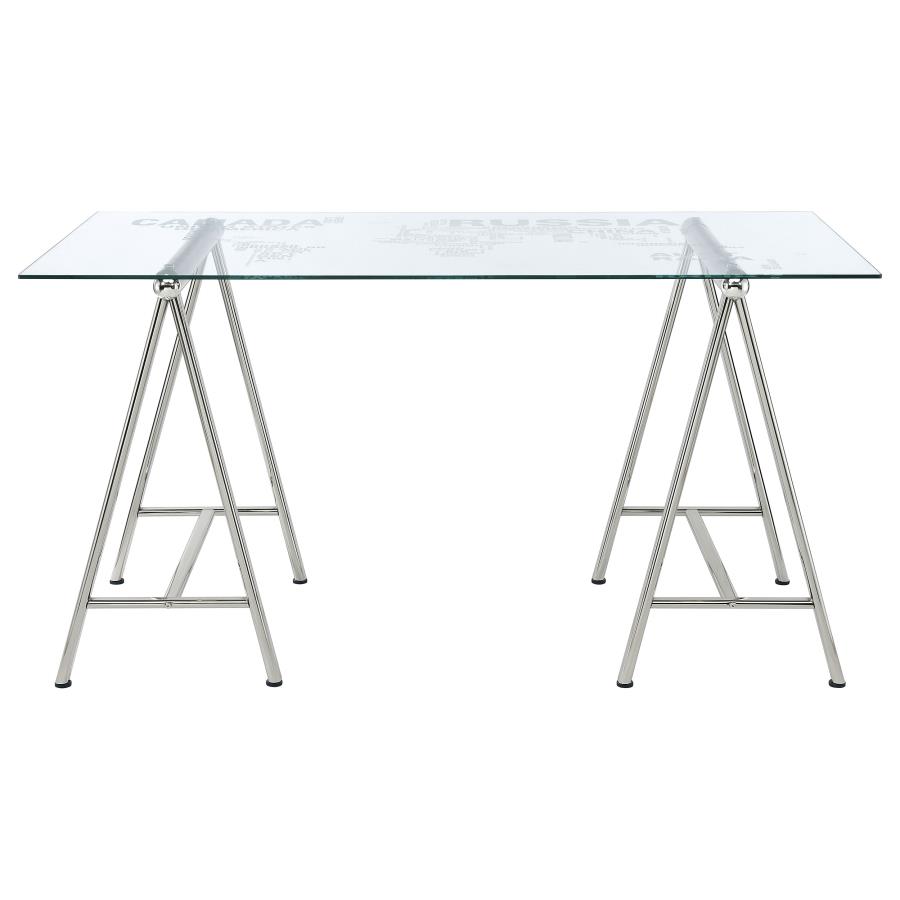 Patton 59-inch Glass Top Word Cloud Writing Desk Nickel