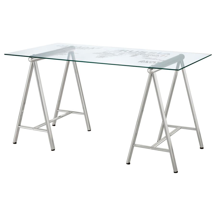 Patton 59-inch Glass Top Word Cloud Writing Desk Nickel