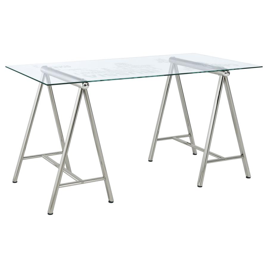 Patton 59-inch Glass Top Word Cloud Writing Desk Nickel