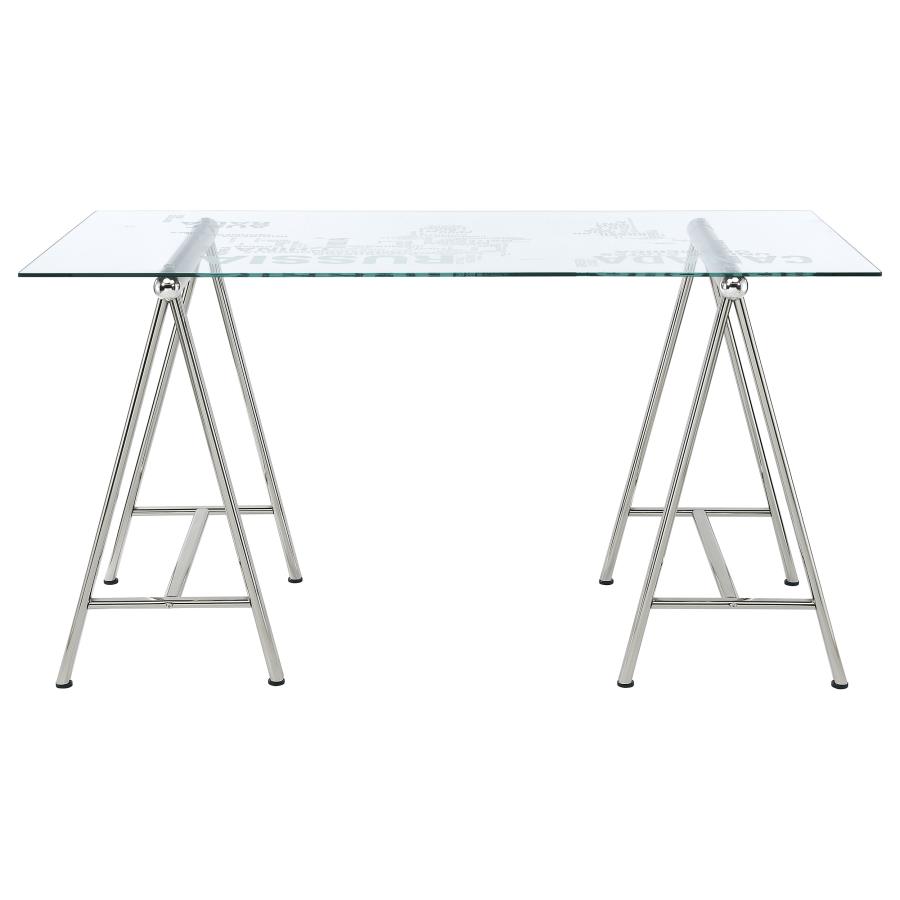 Patton 59-inch Glass Top Word Cloud Writing Desk Nickel
