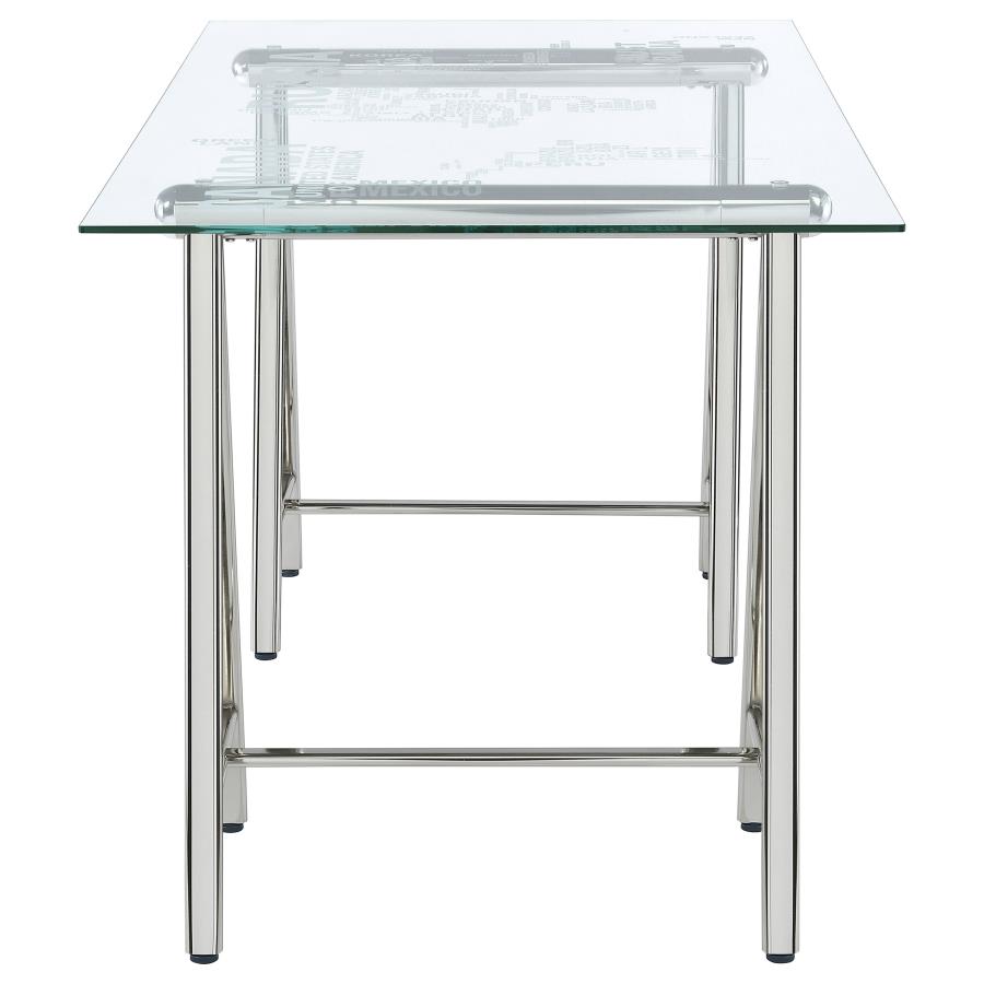Patton 59-inch Glass Top Word Cloud Writing Desk Nickel
