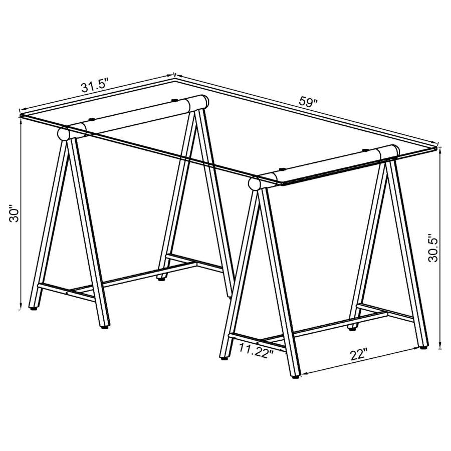 Modal Additional Images for Patton 59-inch Glass Top Word Cloud Writing Desk Nickel