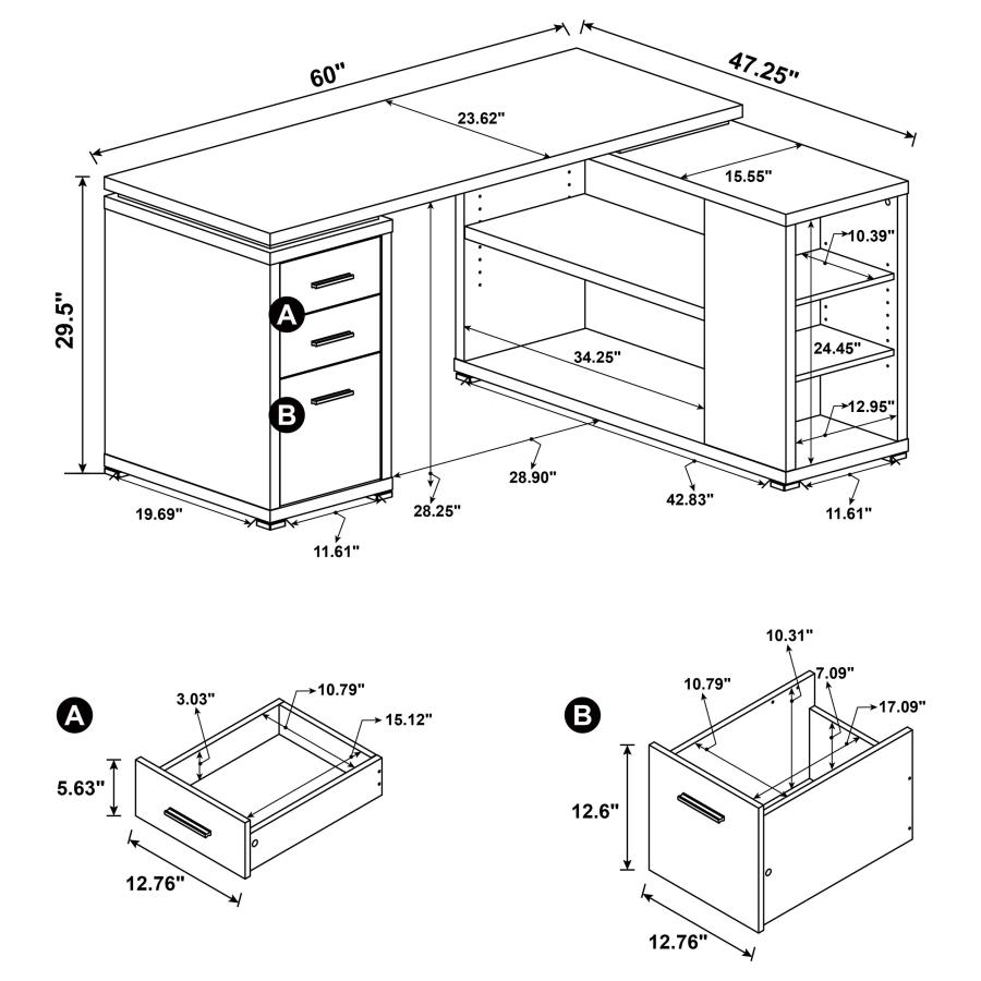 Modal Additional Images for Yvette 60-inch 3-drawer L-Shape Computer Desk Grey Driftwood