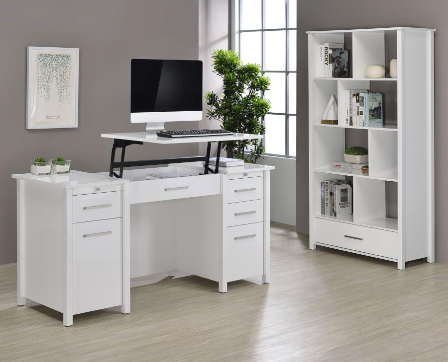 Modal Additional Images for Dylan 60-inch 4-drawer Lift Top Office Desk White High Gloss