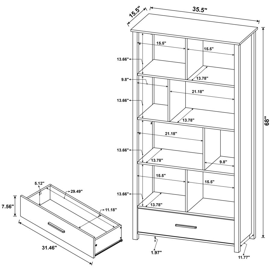Dylan 68-inch 4-shelf Storage Bookshelf Weathered Grey