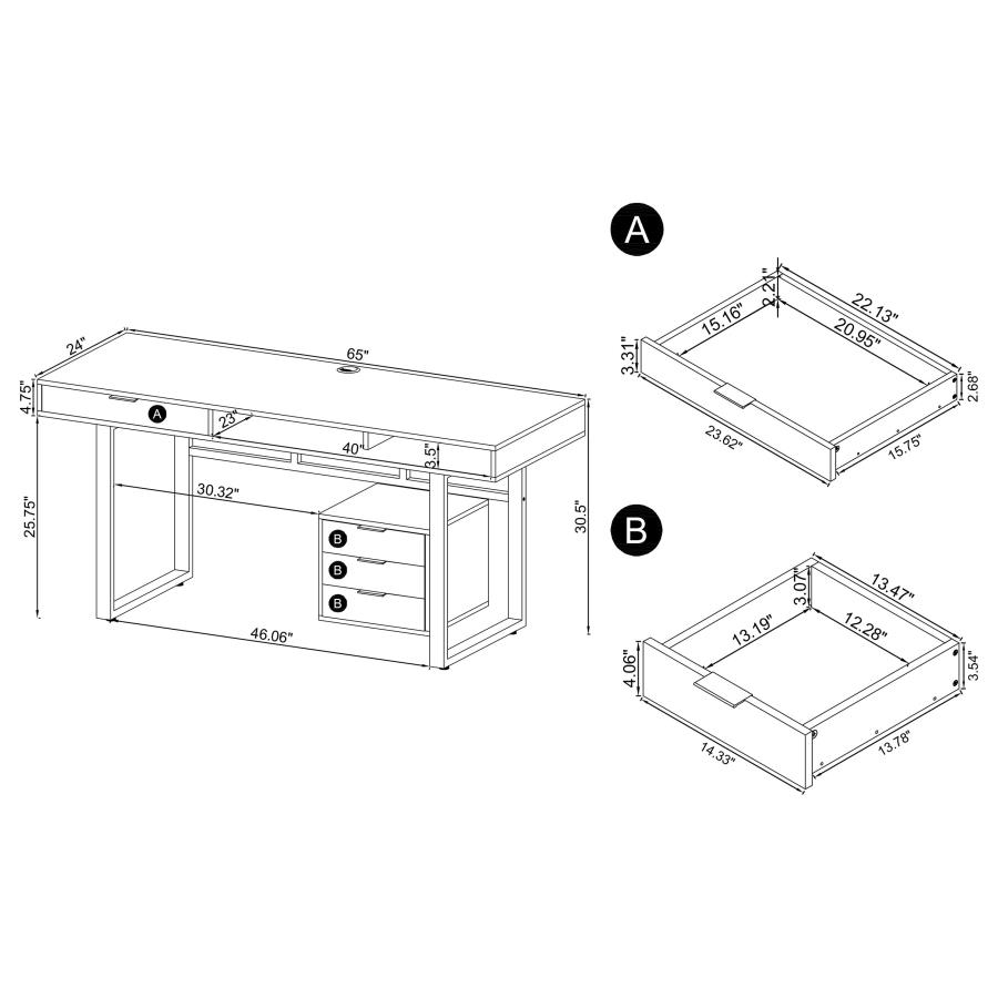 Modal Additional Images for Whitman 65-inch 4-drawer Computer Desk Weathered Grey