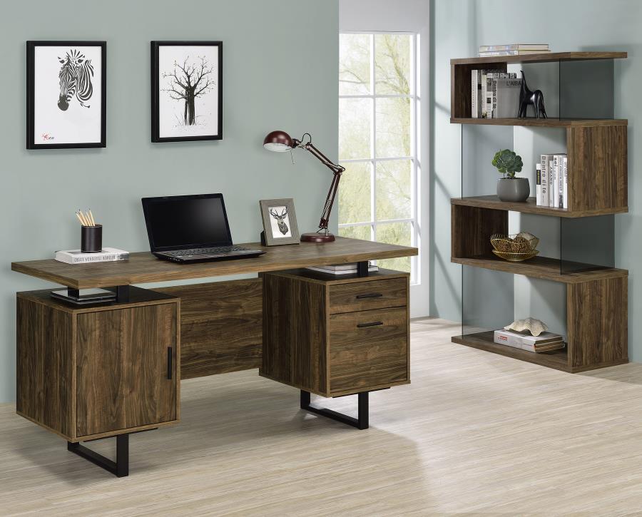 Modal Additional Images for Emelle 63-inch 4-shelf Glass Panel Bookshelf Aged Walnut