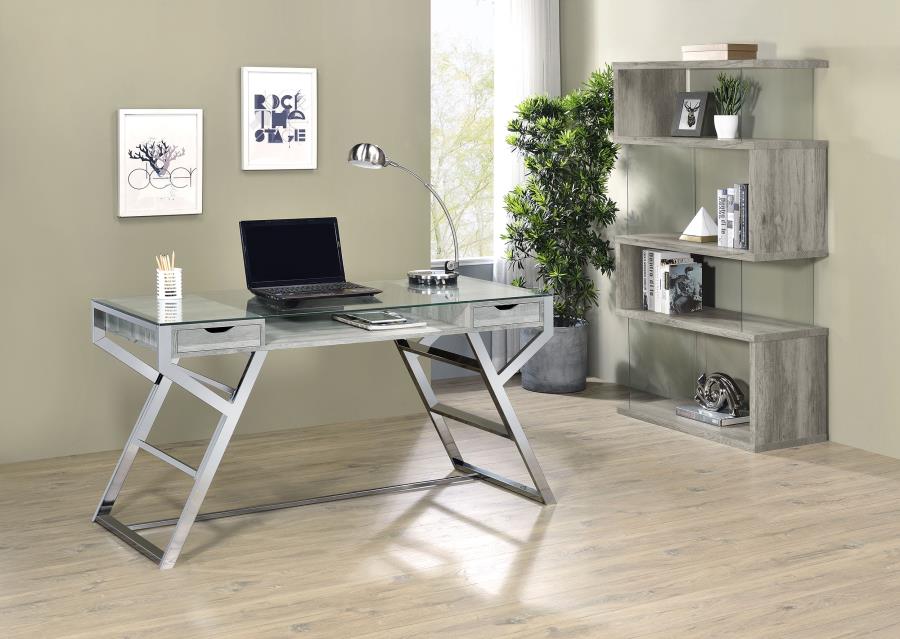 Modal Additional Images for Emelle 63-inch 4-shelf Glass Panel Bookshelf Grey Driftwood
