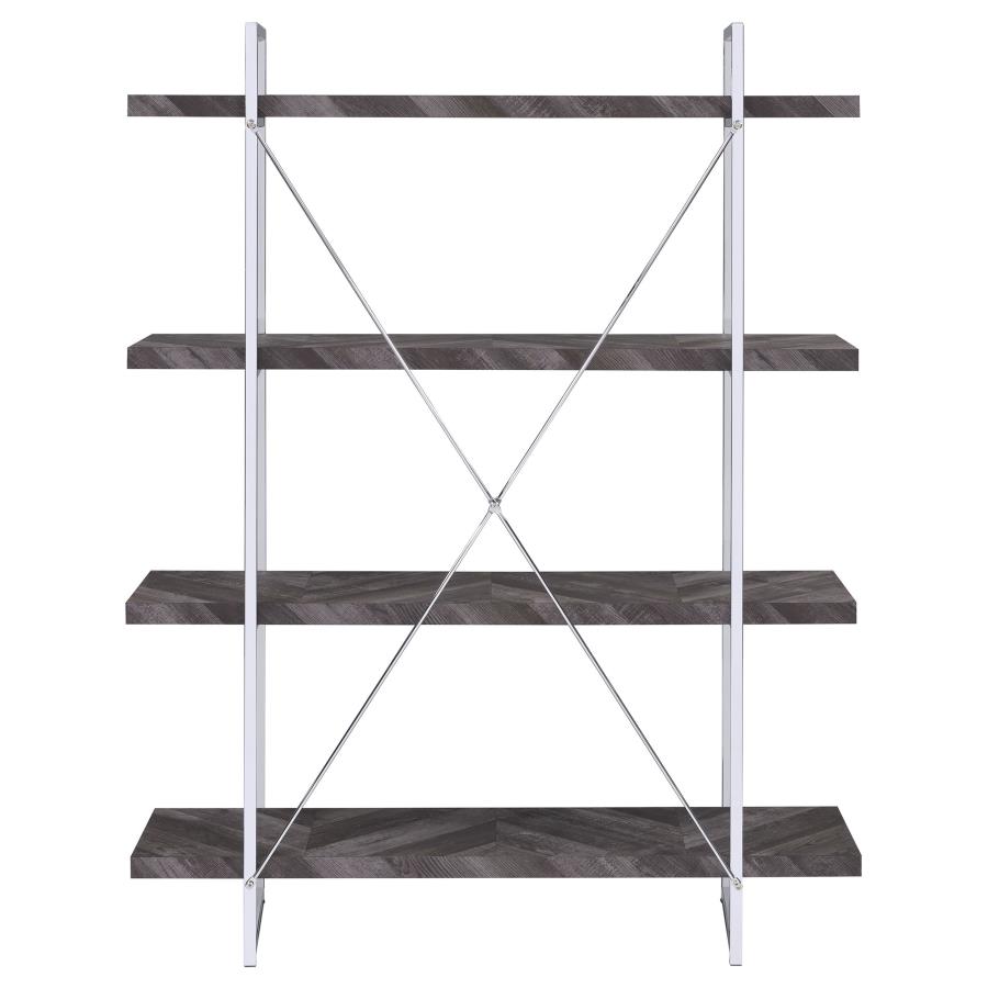 Grimma 63-inch 4-shelf Bookshelf Rustic Grey and Chrome