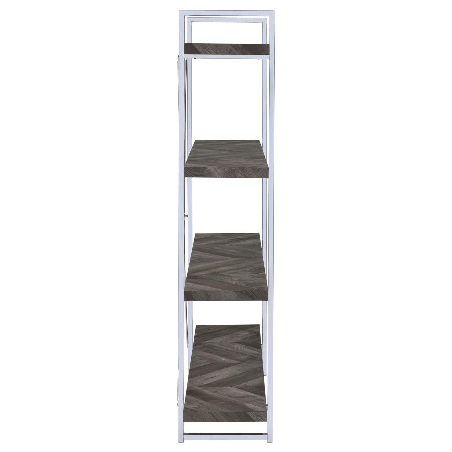 Grimma 63-inch 4-shelf Bookshelf Rustic Grey and Chrome