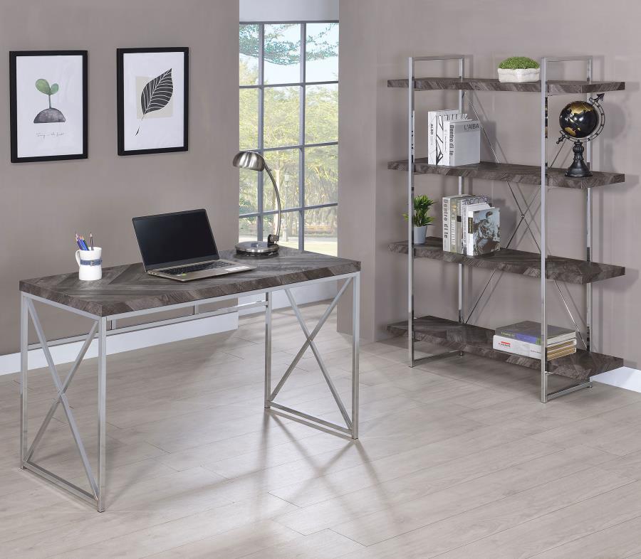 Modal Additional Images for Grimma 63-inch 4-shelf Bookshelf Rustic Grey and Chrome