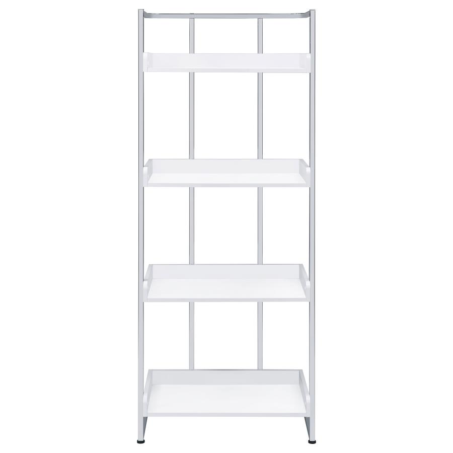 Ember 68-inch 4-shelf Bookshelf White High Gloss and Chrome