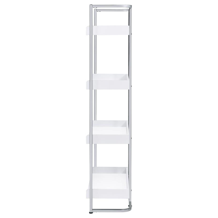 Ember 68-inch 4-shelf Bookshelf White High Gloss and Chrome