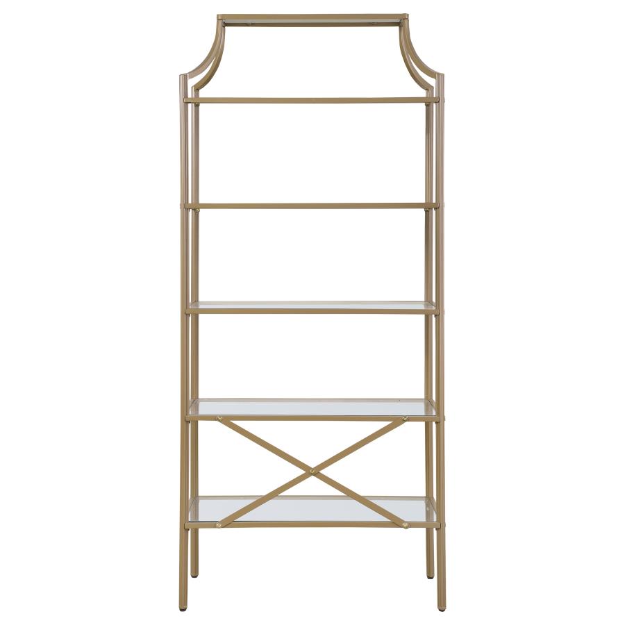 Serena 70-inch 5-shelf Glass Bookshelf Gold