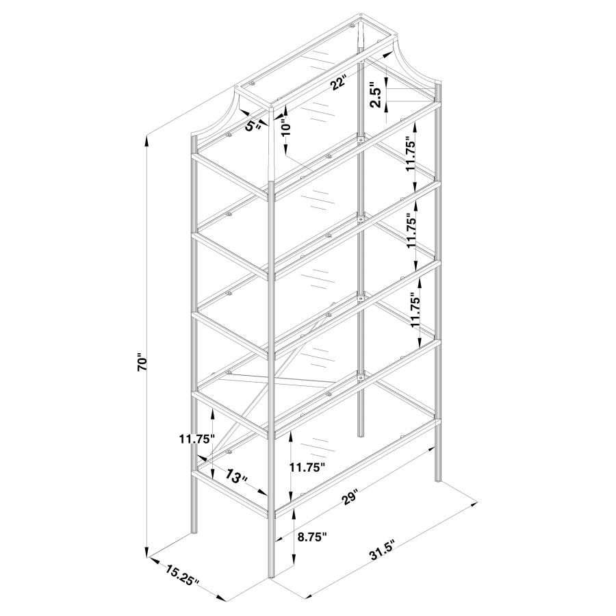 Modal Additional Images for Serena 70-inch 5-shelf Glass Bookshelf Gold