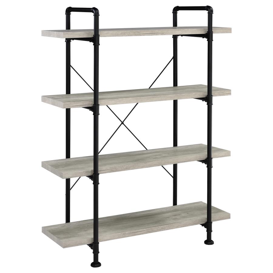 Delray 56-inch 4-shelf Bookshelf Grey Driftwood and Black (image for) Delray 56-inch 4-shelf Bookshelf Grey Driftwood and Black