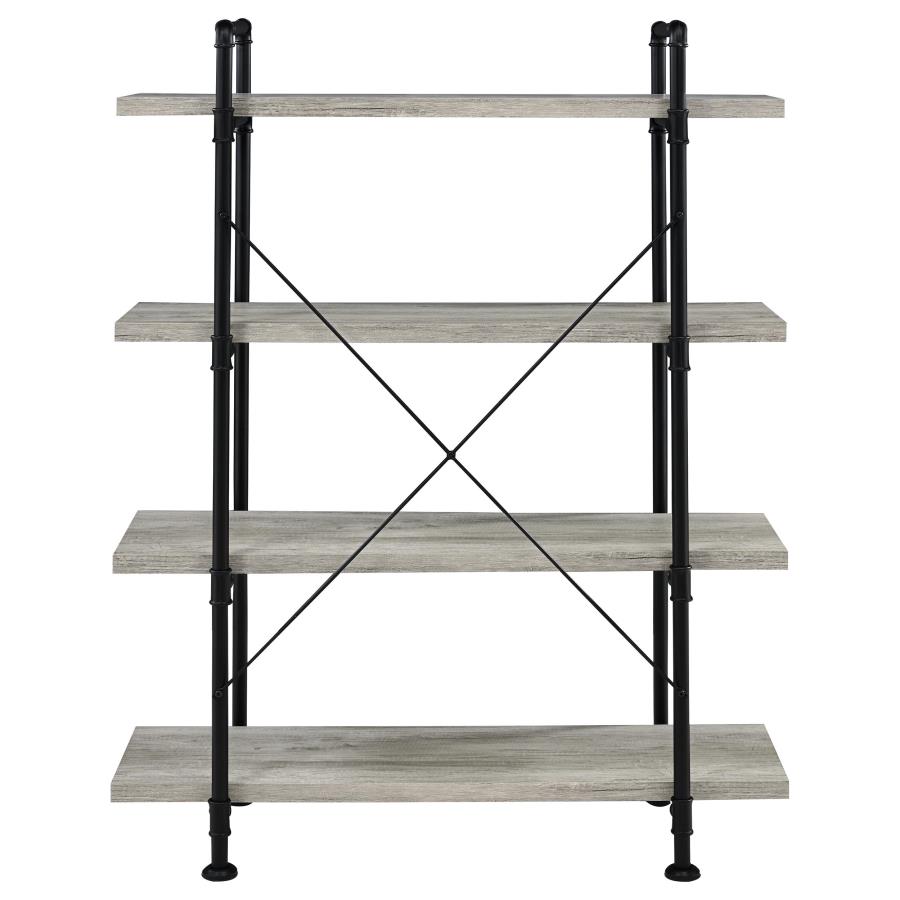 Delray 56-inch 4-shelf Bookshelf Grey Driftwood and Black