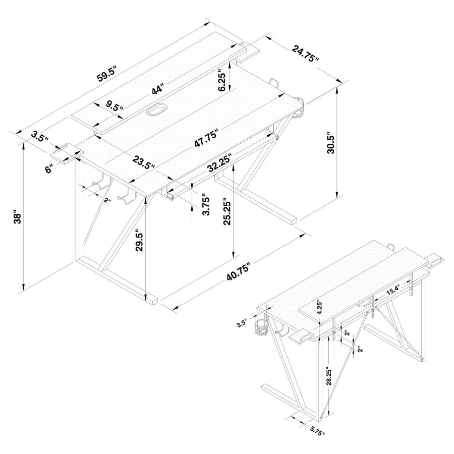 Modal Additional Images for Wedalia 60-inch Computer Gaming Desk with Utility Hook Black