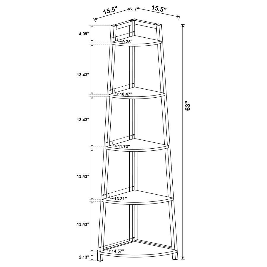 Jacksonville 63-inch 5-shelf Bookshelf Black and Aged Walnut